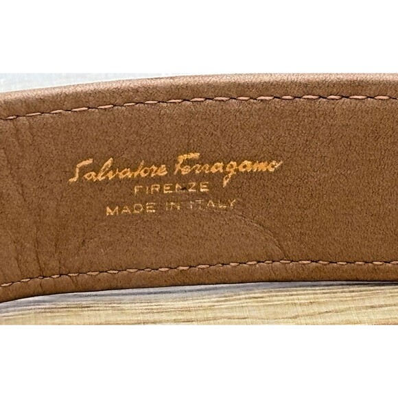 Vintage Salvatore Ferragamo Italy Mens Belt Tan Tweed Leather Brass Buckle 36-38 - Picture 3 of 14